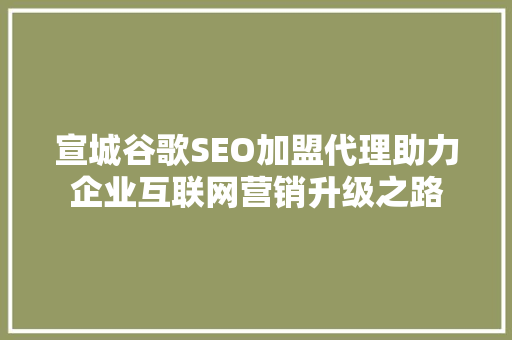 宣城谷歌SEO加盟代理助力企业互联网营销升级之路