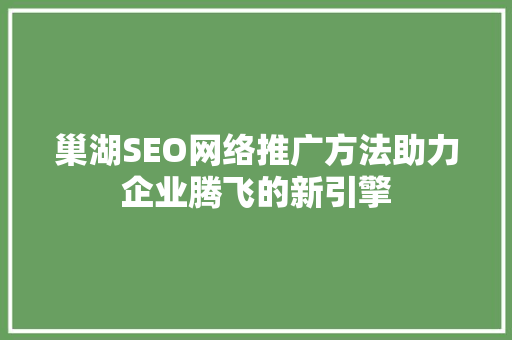 巢湖SEO网络推广方法助力企业腾飞的新引擎 电脑配置