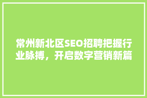 常州新北区SEO招聘把握行业脉搏，开启数字营销新篇章