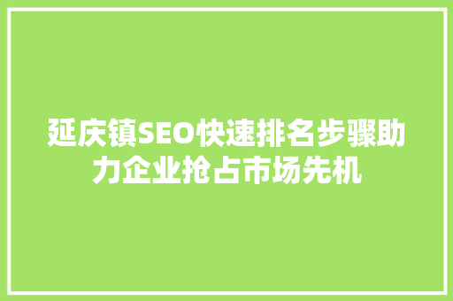 延庆镇SEO快速排名步骤助力企业抢占市场先机