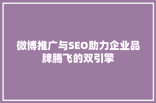 微博推广与SEO助力企业品牌腾飞的双引擎