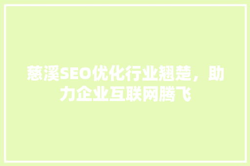 慈溪SEO优化行业翘楚，助力企业互联网腾飞