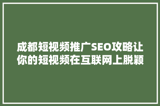 成都短视频推广SEO攻略让你的短视频在互联网上脱颖而出