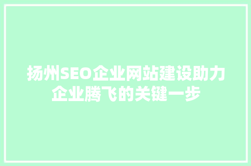 扬州SEO企业网站建设助力企业腾飞的关键一步