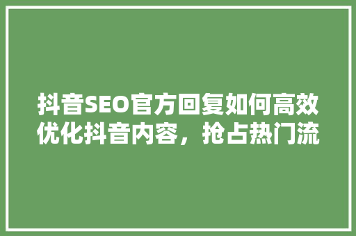 抖音SEO官方回复如何高效优化抖音内容，抢占热门流量