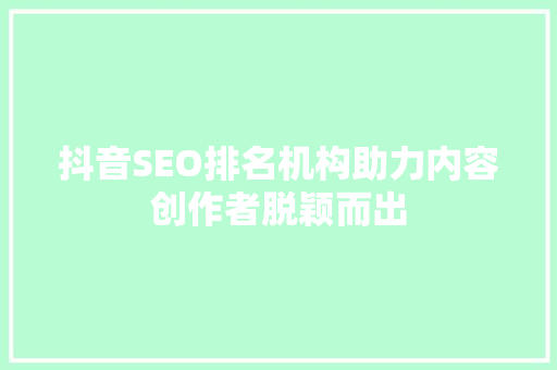 抖音SEO排名机构助力内容创作者脱颖而出