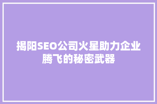 揭阳SEO公司火星助力企业腾飞的秘密武器