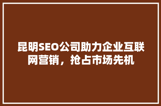昆明SEO公司助力企业互联网营销，抢占市场先机