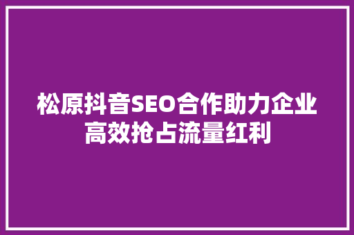松原抖音SEO合作助力企业高效抢占流量红利