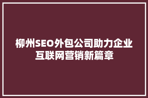 柳州SEO外包公司助力企业互联网营销新篇章