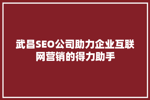 武昌SEO公司助力企业互联网营销的得力助手