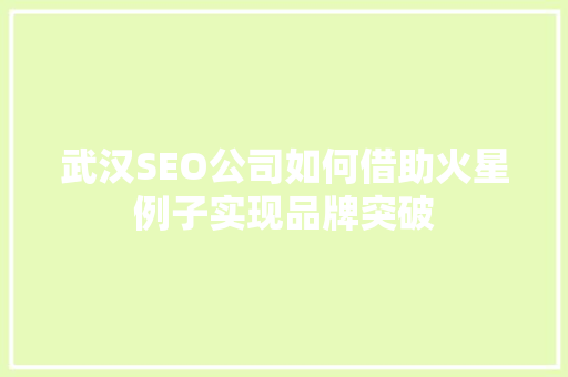 武汉SEO公司如何借助火星例子实现品牌突破