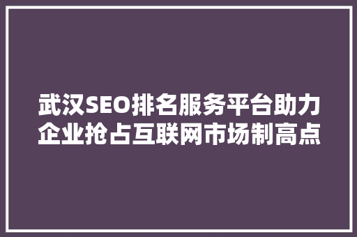 武汉SEO排名服务平台助力企业抢占互联网市场制高点