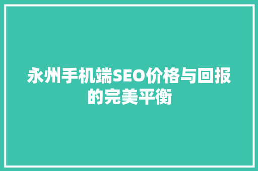 永州手机端SEO价格与回报的完美平衡
