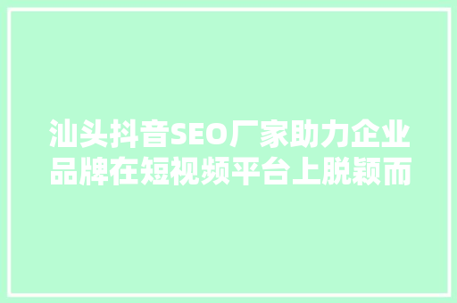 汕头抖音SEO厂家助力企业品牌在短视频平台上脱颖而出