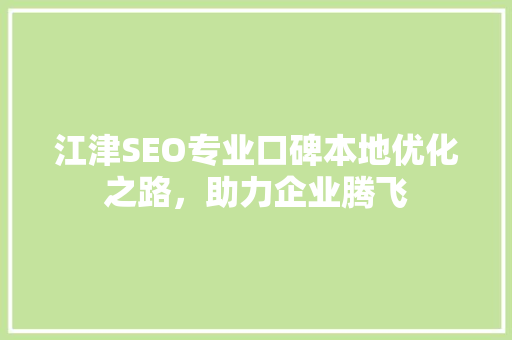 江津SEO专业口碑本地优化之路，助力企业腾飞