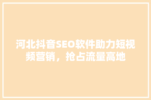 河北抖音SEO软件助力短视频营销，抢占流量高地