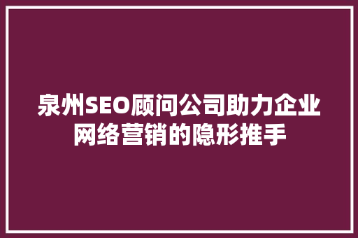 泉州SEO顾问公司助力企业网络营销的隐形推手