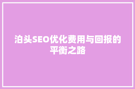 泊头SEO优化费用与回报的平衡之路