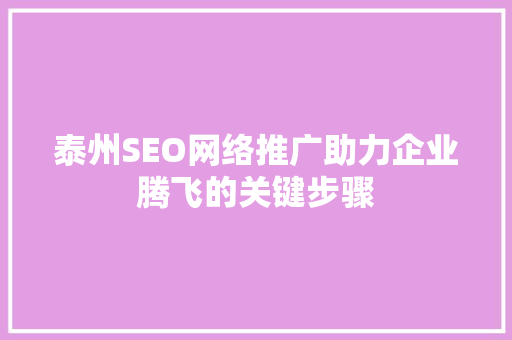 泰州SEO网络推广助力企业腾飞的关键步骤 泰州SEO网络推广助力企业腾飞的关键步骤