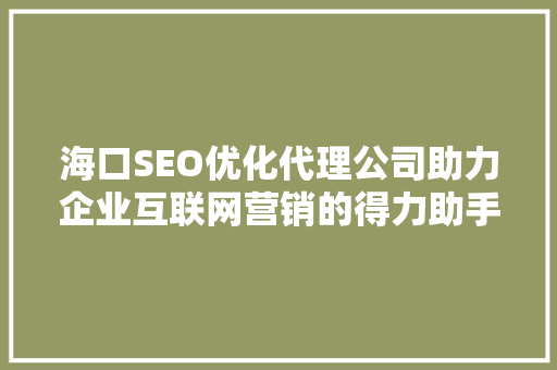 海口SEO优化代理公司助力企业互联网营销的得力助手