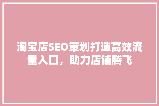 淘宝店SEO策划打造高效流量入口，助力店铺腾飞 网络技术