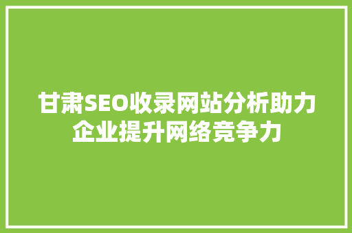 甘肃SEO收录网站分析助力企业提升网络竞争力