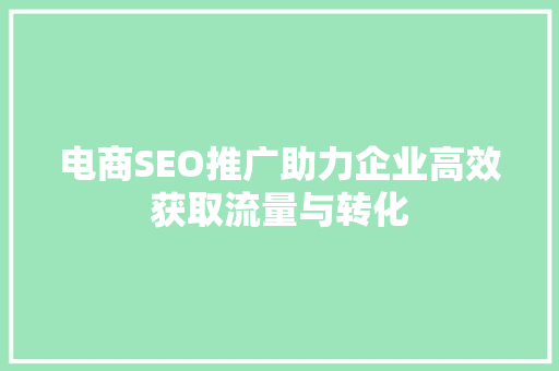 电商SEO推广助力企业高效获取流量与转化