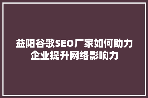 益阳谷歌SEO厂家如何助力企业提升网络影响力