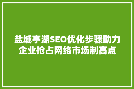 盐城亭湖SEO优化步骤助力企业抢占网络市场制高点