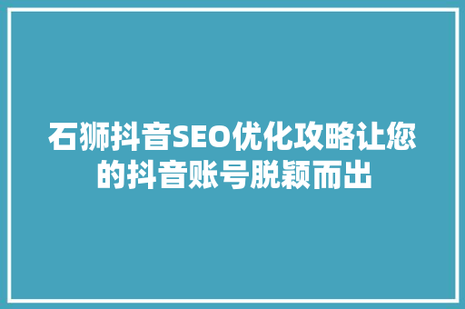 石狮抖音SEO优化攻略让您的抖音账号脱颖而出