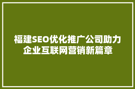 福建SEO优化推广公司助力企业互联网营销新篇章