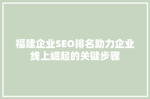 福建企业SEO排名助力企业线上崛起的关键步骤