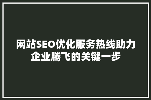 网站SEO优化服务热线助力企业腾飞的关键一步