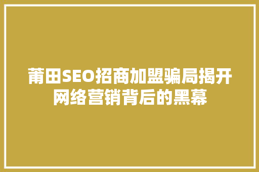 莆田SEO招商加盟骗局揭开网络营销背后的黑幕