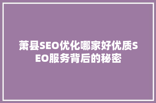 萧县SEO优化哪家好优质SEO服务背后的秘密