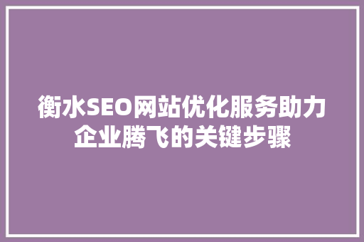 衡水SEO网站优化服务助力企业腾飞的关键步骤 操作系统