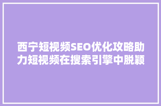 西宁短视频SEO优化攻略助力短视频在搜索引擎中脱颖而出