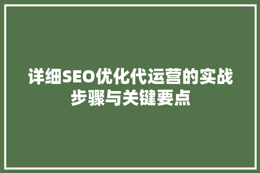 详细SEO优化代运营的实战步骤与关键要点