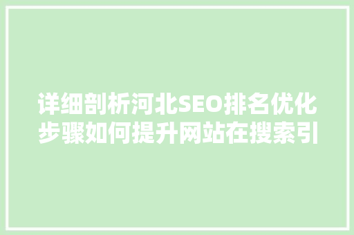详细剖析河北SEO排名优化步骤如何提升网站在搜索引擎中的表现