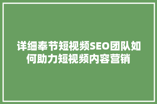 详细奉节短视频SEO团队如何助力短视频内容营销
