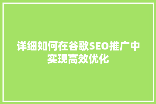 详细如何在谷歌SEO推广中实现高效优化