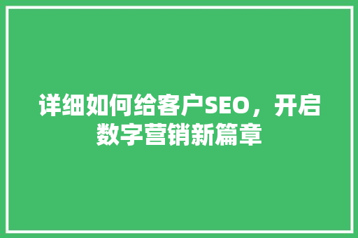 详细如何给客户SEO，开启数字营销新篇章