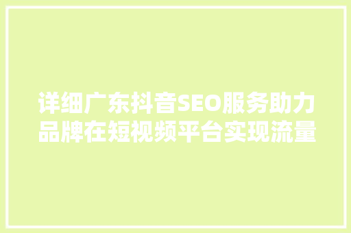 详细广东抖音SEO服务助力品牌在短视频平台实现流量突破