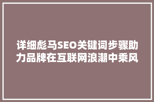 详细彪马SEO关键词步骤助力品牌在互联网浪潮中乘风破浪