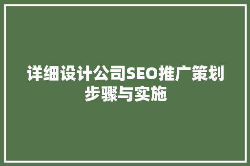 详细设计公司SEO推广策划步骤与实施