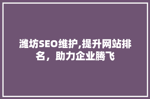 潍坊SEO维护,提升网站排名，助力企业腾飞 潍坊SEO维护,提升网站排名，助力企业腾飞 编程语言