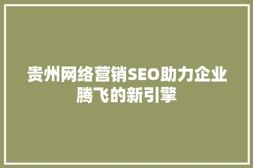 贵州网络营销SEO助力企业腾飞的新引擎