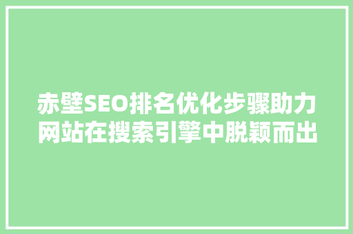 赤壁SEO排名优化步骤助力网站在搜索引擎中脱颖而出