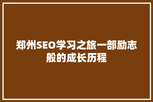 郑州SEO学习之旅一部励志般的成长历程